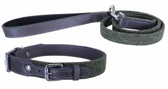 Forest Herringbone/Grey Leather Collar 12-16&quot;