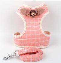 Pet H-Harness &amp; Leash Pink Color Pattern with Flower BG-Q1004 (L)
