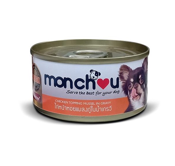 Monchou Dog Chicken Topping Mussel in Gravy 80 g 