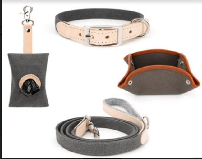 Canvas, leather head Collar L+ single head traction + folding bowl + poop picking bag(pink)- A2012 (L)