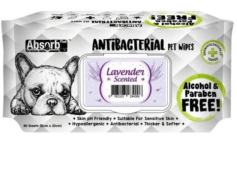 Absorb Plus Antibacterial Pet Wipes 80 Sheets (Lavender)