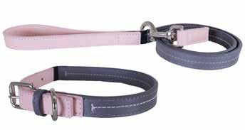 Baby Pink/Grey Leather Collar 14-18"