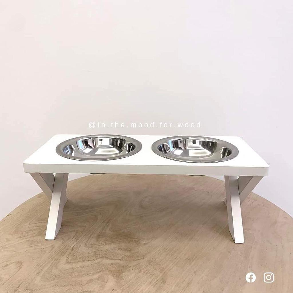 In The Mood For Wood White elevated feeder(removable Steel bowls)height 6"