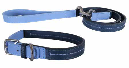 Baby Blue/Navy Leather Collar 14-18"
